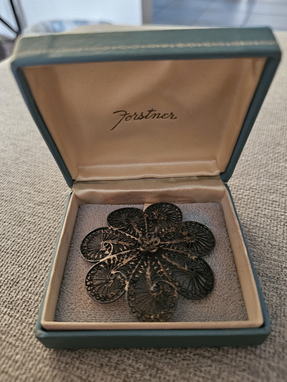 Vintage Forstner Silver Filigree Brooch